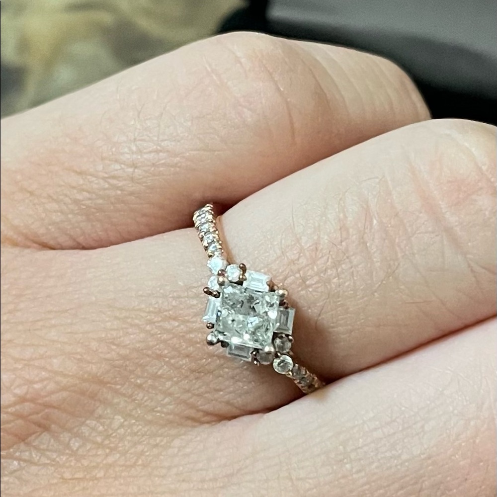 Rose gold princess engagement ring
